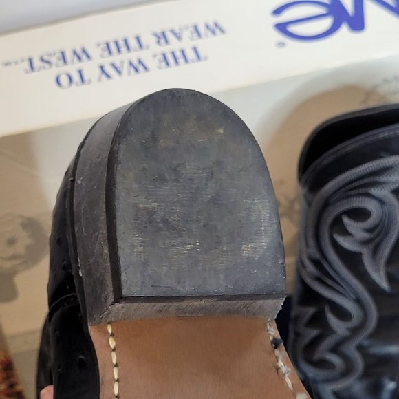 Vintage Acme Cowboy Boots Ostrich Print Mens 8.5 EW Black Original Box 80s - Picture 5 of 13